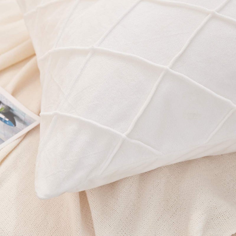 JAUXIO Diamond Pinch Pleated Crystal Velvet Pillowcases 2 Pack Solid Pintuck Throw Cushion Cover for Home Decor Hidden Zipper Closure (White, King) - Image 4